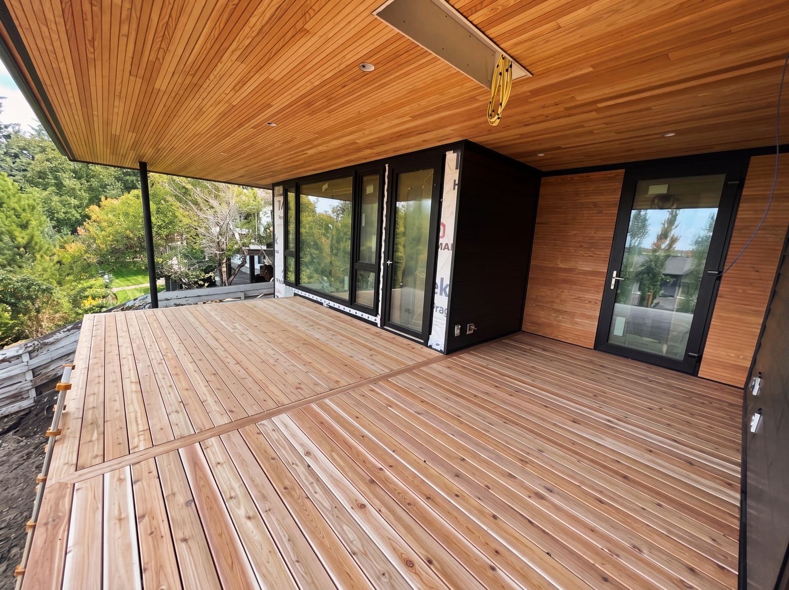 Covered cedar deck